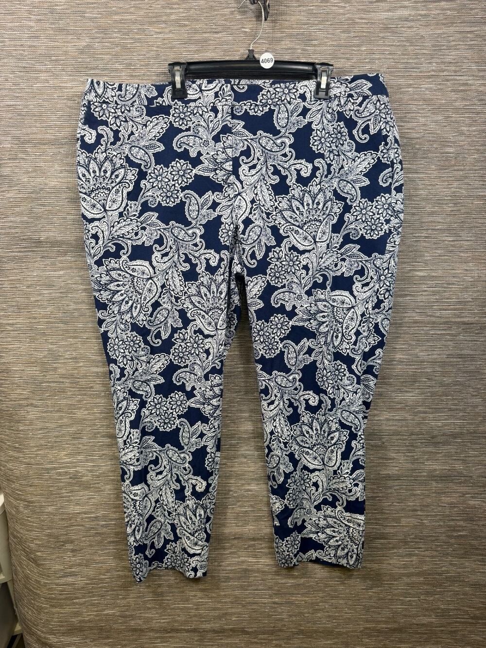 Talbots Blue Floral Hampshire Ankle Pants Womens Size 22W Blue White High-Rise